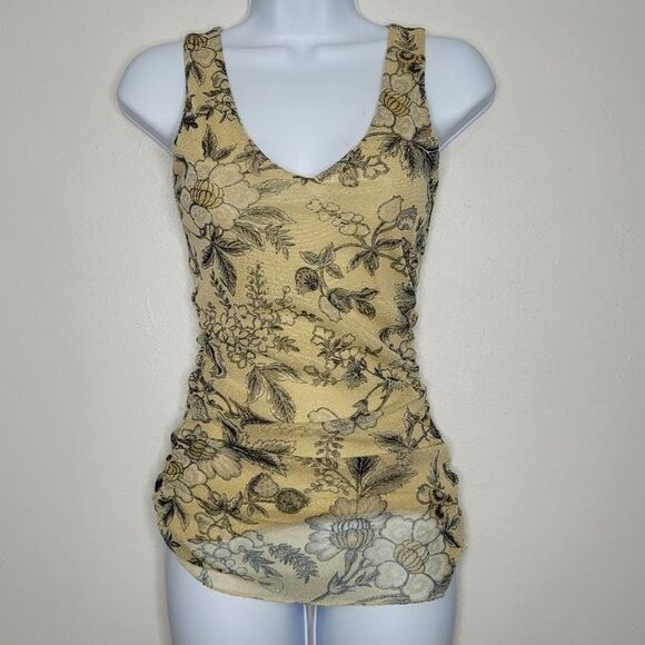 Express ruched floral fairy cottage form fitting Sleeveless blouse size x small - Picture 1 of 3